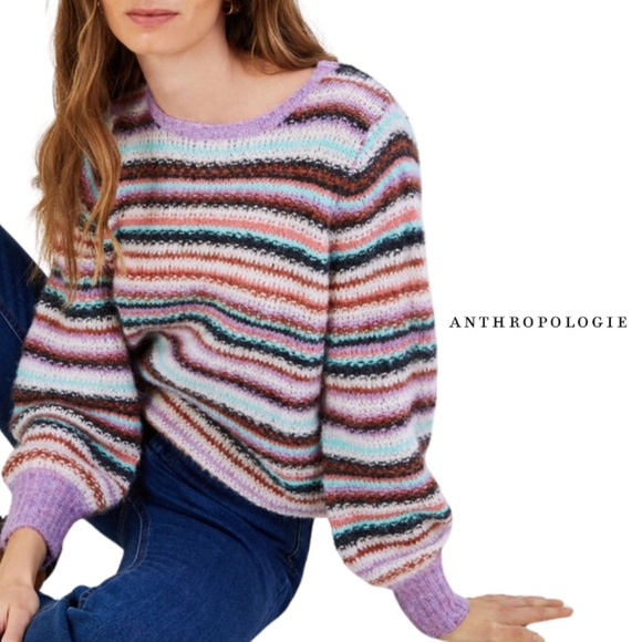 Anthropologie The Korner Striped Chunky Knit Sweater | Size S/M - Picture 1 of 13